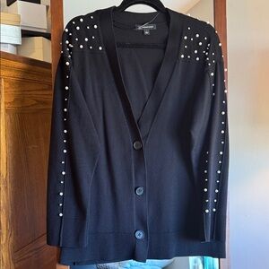 INC International Concepts Black Cardigan with Pearl Details
